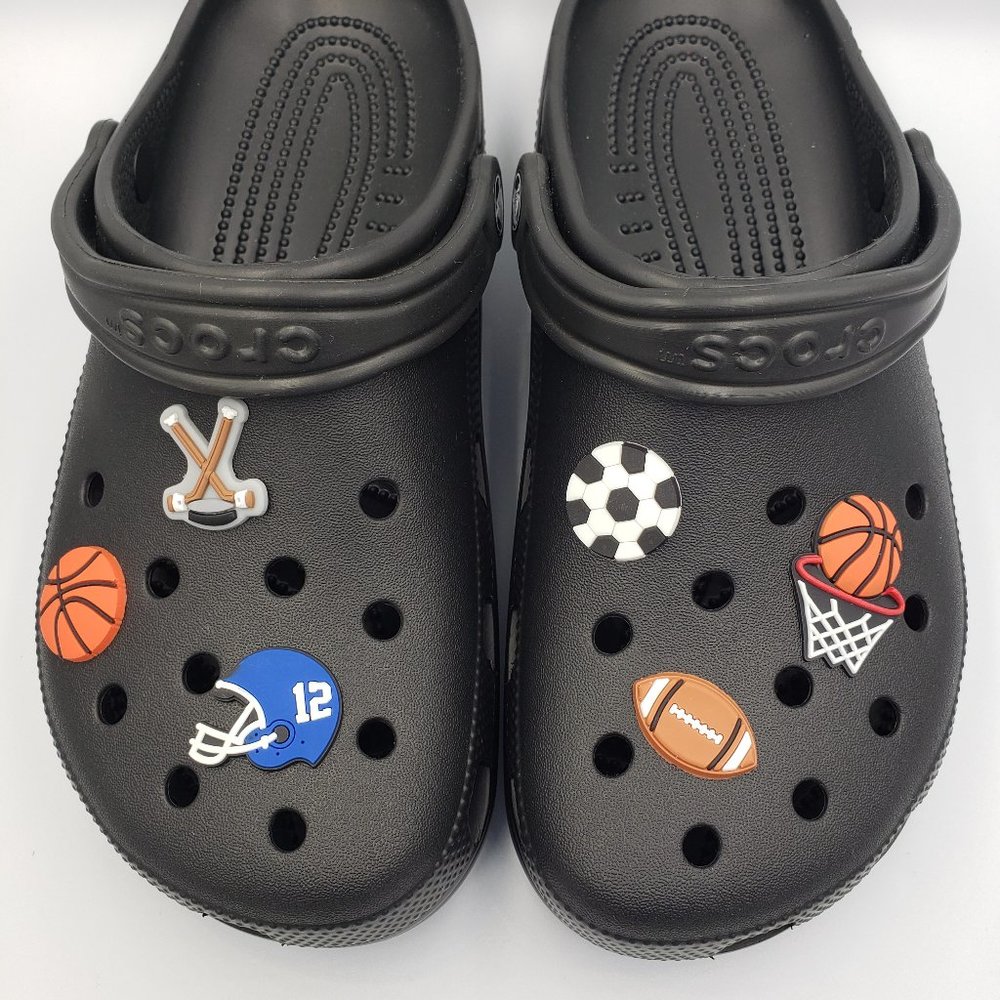 SET of 6 Shoe Charms  Croc Jibbitz Sports Soccer Baseball Football Hockey NEW